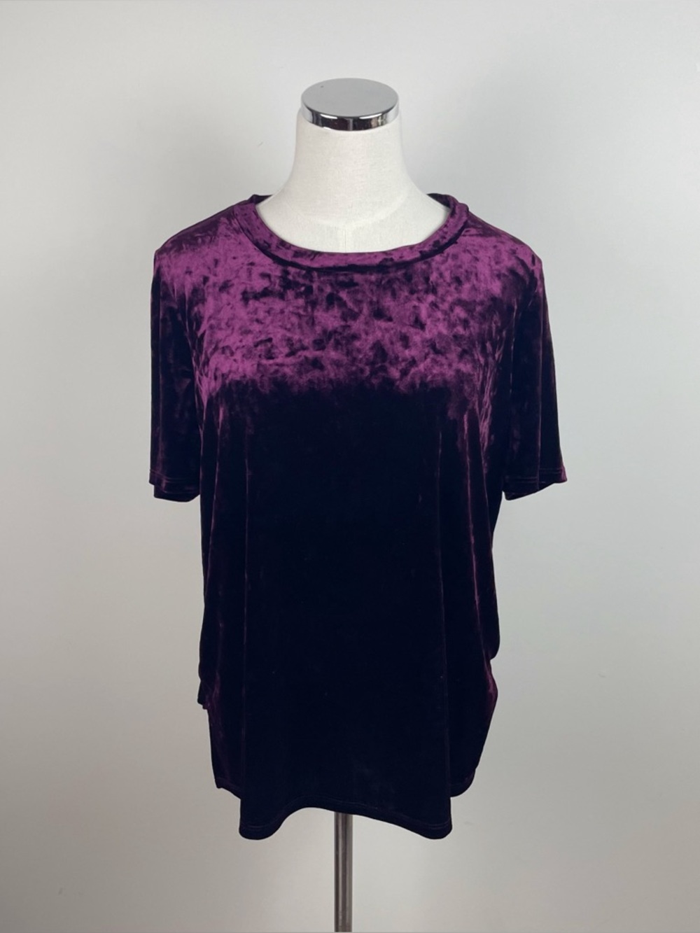 Tacera Purple Velvet Short Sleeve Blouse Top Women Medium